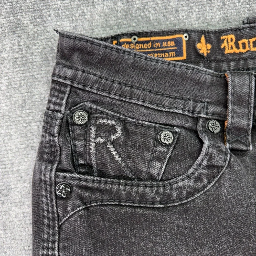 Rock Revival Jeans Mens 34 (Fits 36x30) Faded Black Triton Slim Straight Stretch
